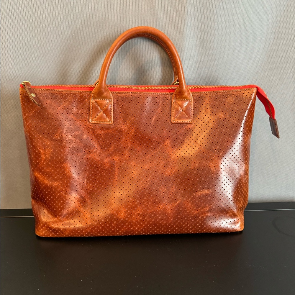 Blair Ritchey MINI HUGH PERFORATED CHESTNUT with POPPY ZIPPER Beautiful Leather